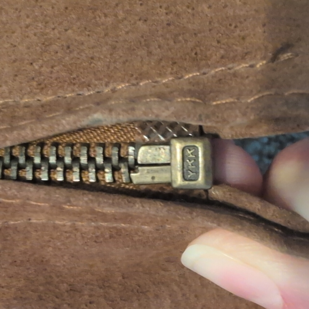 Brown 100% Leather Zip Up Jacket With Fringe Arms. Comint Brown Leather Coat - Picture 11 of 15